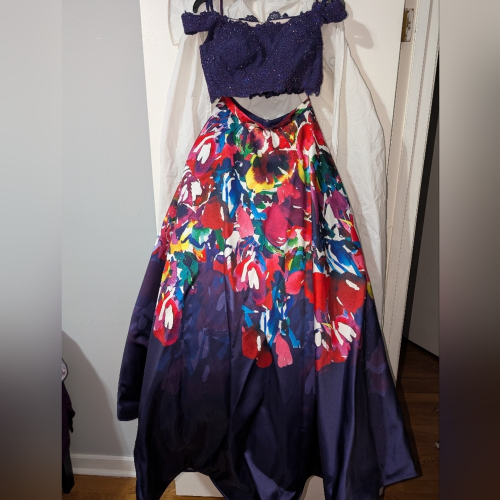 Camille La Vie Purple and Multicolor Prom Dress